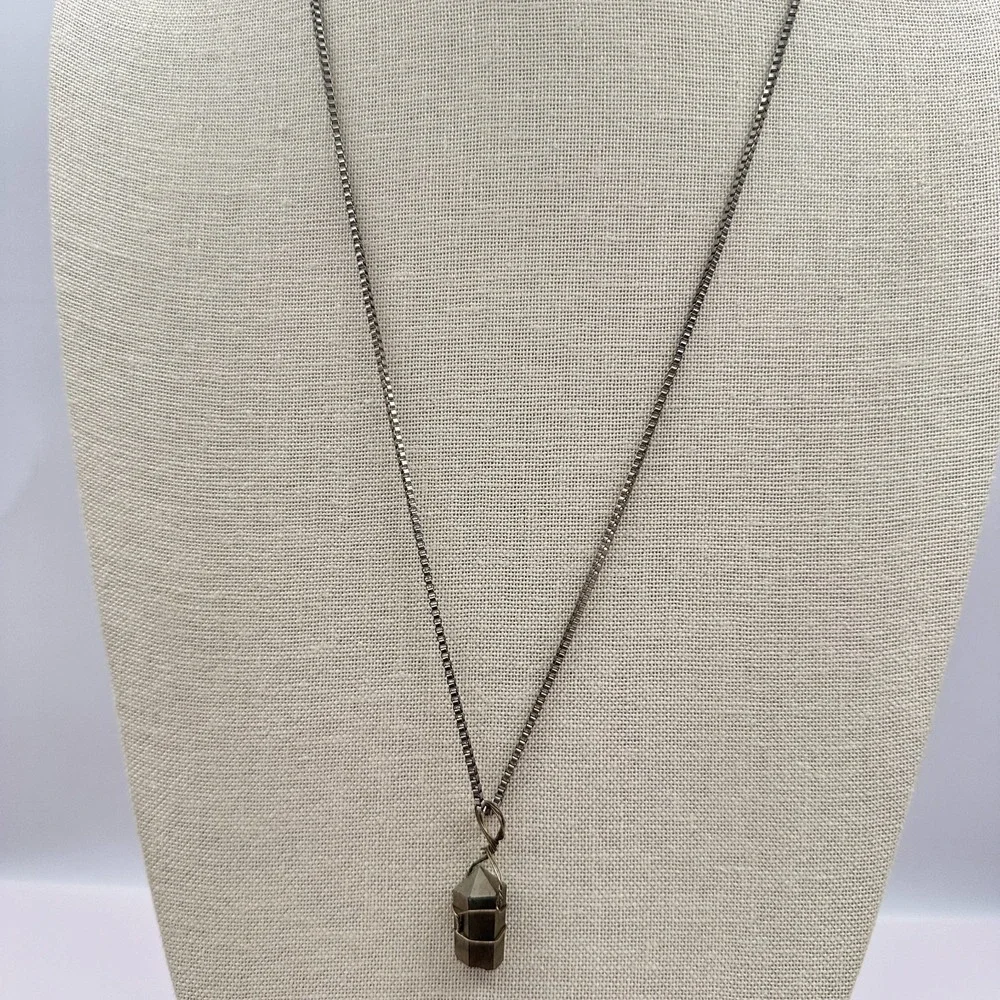 Vintage 90s Wire Wrapped Pyrite Point Pendant Necklace Women's Classic Jewelry